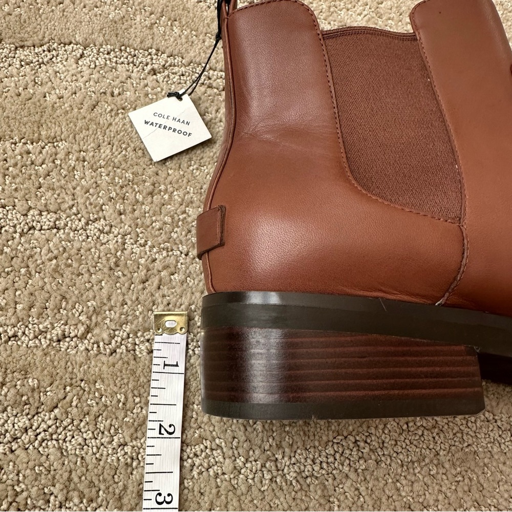 NEW COLE HAAN Nora Leather Ankle Chelsea Waterproof Boots Chestnut Brown Sz 9.5 - Picture 13 of 13